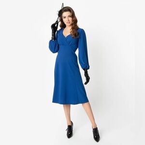 Micheline Pitt For Unique Vintage 1950s Style Royal Blue Pris Swing Dress